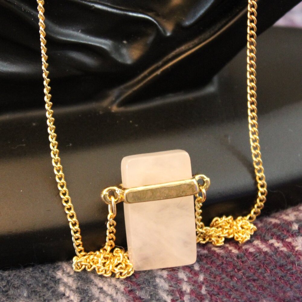 Rectangular Rose Quartz Stone Pendant Necklace - image 4